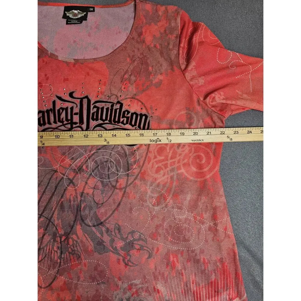 VTG Harley Davidson Top Womens 1W Velvet Studded Mesh USA Made Y2K Biker - Picture 5 of 8